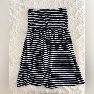 LOFT Navy and White Striped Swim Terry Cover Up Tube Dress Smocked